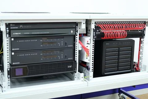 Low-current rack of electronic equipment. Stock Photos