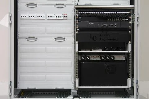 Low-current rack of electronic equipment. Stock Photos