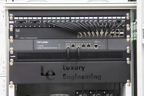 Low-current rack of electronic equipment. Stock Photos