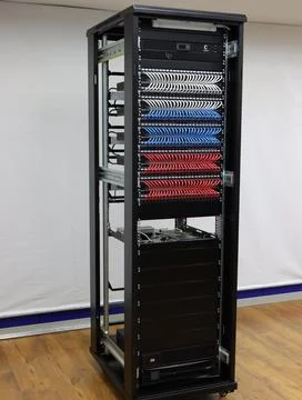 Low-current rack of electronic equipment. Stock Photos