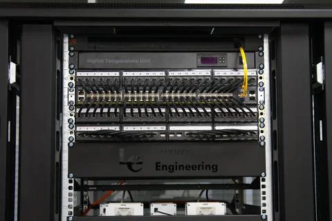Low-current rack of electronic equipment. Stock Photos