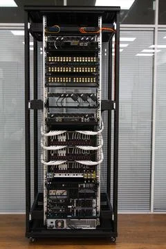 Low-current rack of electronic equipment. Stock Photos