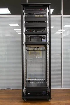 Low-current rack of electronic equipment. Stock Photos