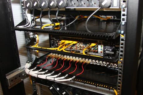 Low-current rack of electronic equipment. Stock Photos