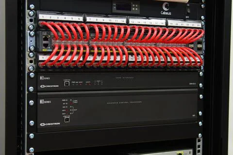 Low-current rack of electronic equipment. Stock Photos