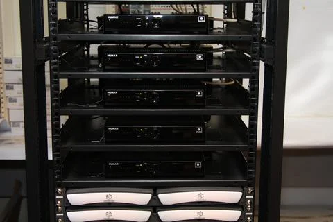 Low-current rack of electronic equipment. Stock Photos