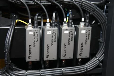 Low-current rack of electronic equipment. Stock Photos