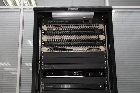 Low-current rack of electronic equipment. Stock Photos