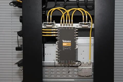 Low-current rack of electronic equipment. Stock Photos