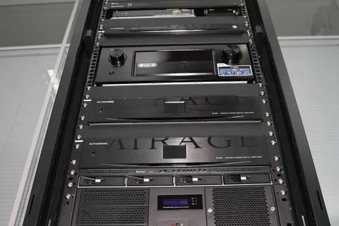 Low-current rack of electronic equipment. Stock Photos