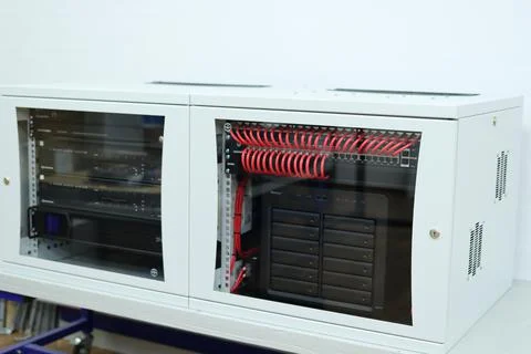 Low-current rack of electronic equipment. Stock Photos