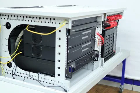Low-current rack of electronic equipment. Stock Photos
