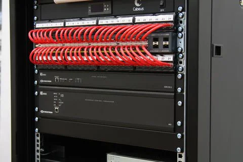 Low-current rack of electronic equipment. Stock Photos