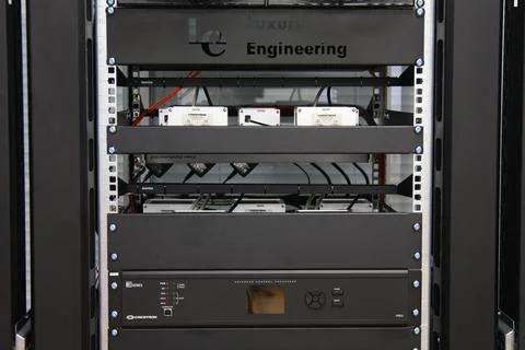 Low-current rack of electronic equipment. Stock Photos