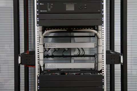 Low-current rack of electronic equipment. Stock Photos