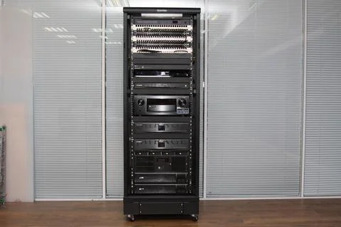 Low-current rack of electronic equipment. Stock Photos