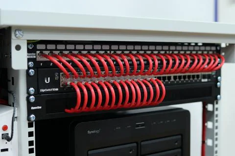 Low-current rack of electronic equipment. Stock Photos