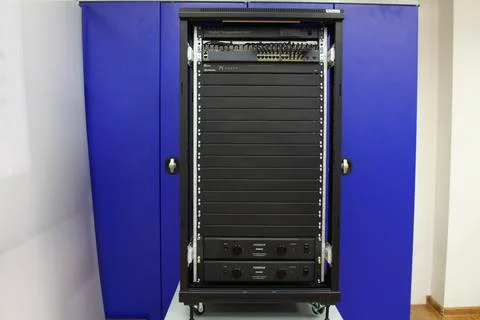 Low-current rack of electronic equipment. Stock Photos