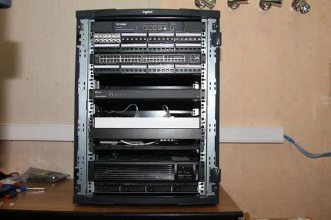 Low-current rack of electronic equipment. Stock Photos