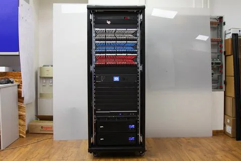 Low-current rack of electronic equipment. Stock Photos