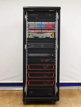 Low-current rack of electronic equipment. Stock Photos