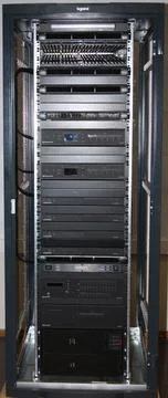 Low-current rack of electronic equipment. Stock Photos