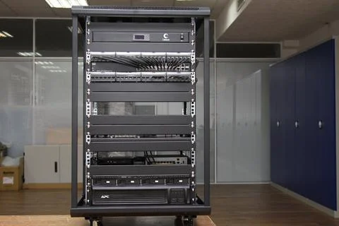 Low-current rack of electronic equipment. Stock Photos