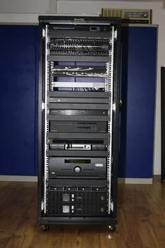 Low-current rack of electronic equipment. Stock Photos