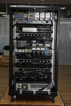 Low-current rack of electronic equipment. Stock Photos
