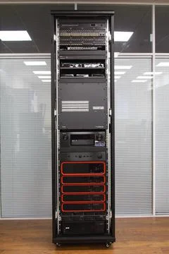 Low-current rack of electronic equipment. Stock Photos