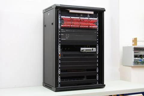 Low-current rack of electronic equipment. Stock Photos