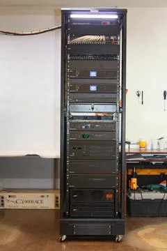 Low-current rack of electronic equipment. Stock Photos