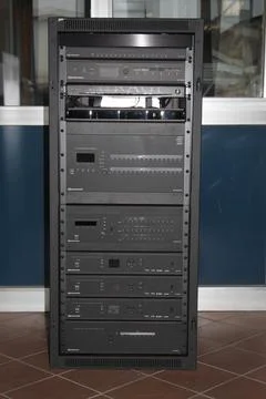 Low-current rack of electronic equipment. Stock Photos
