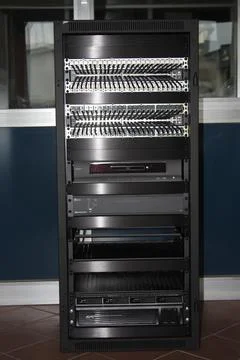 Low-current rack of electronic equipment. Stock Photos