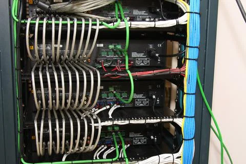 Low-current rack of electronic equipment. Stock Photos