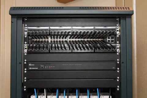Low-current rack of electronic equipment. Stock Photos