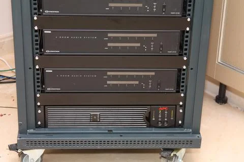 Low-current rack of electronic equipment. Stock Photos