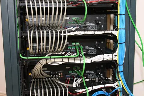 Low-current rack of electronic equipment. Stock Photos