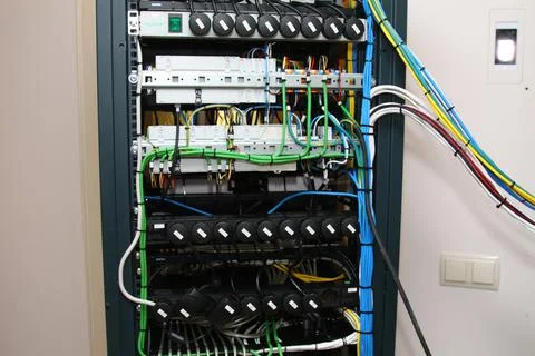 Low-current rack of electronic equipment. Stock Photos