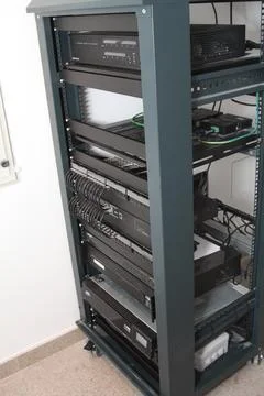Low-current rack of electronic equipment. Stock Photos