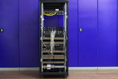 Low-current rack of electronic equipment. Stock Photos