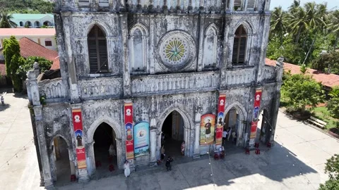 Low descending orbit around the main dome of Mang Lang Church Stock Footage 341855717