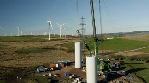 Low drone angle Recording of Wind turbine construction, 4K Stock Footage 179317301