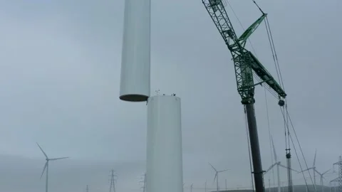 Low drone angle Recording of Wind turbine construction, 4K Stock Footage 179339556