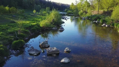 Low drone flight above river. Stock Footage 107083386