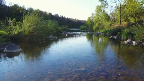 Low drone flight above river. Stock Footage 107083451