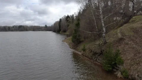 Low drone flight along forest riverbank Vidéo 329742344