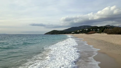Low drone flight over the sea shoreline Stock Footage 239355652