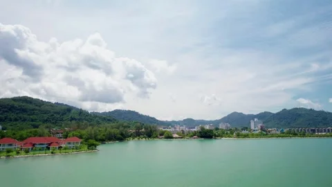 Low Drone Flight Over Tropical Waterfront Stock Footage 342029808
