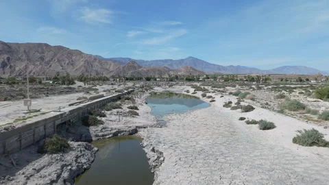 Low Drone Flyover Above Desert Shores Marina with San Jacinto Mountains Stock-Footage 332682754